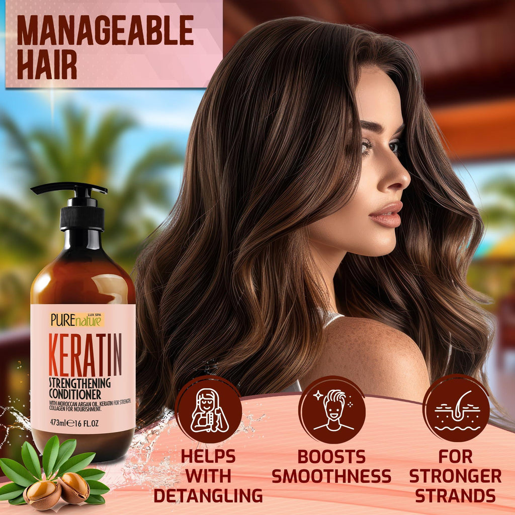 Keratin Conditioner for Women and Men Deep Conditioning Treatment to Repair Dry Damaged Hair and Split Ends 16 Fl Oz Strengthening Sulfate Free Formula