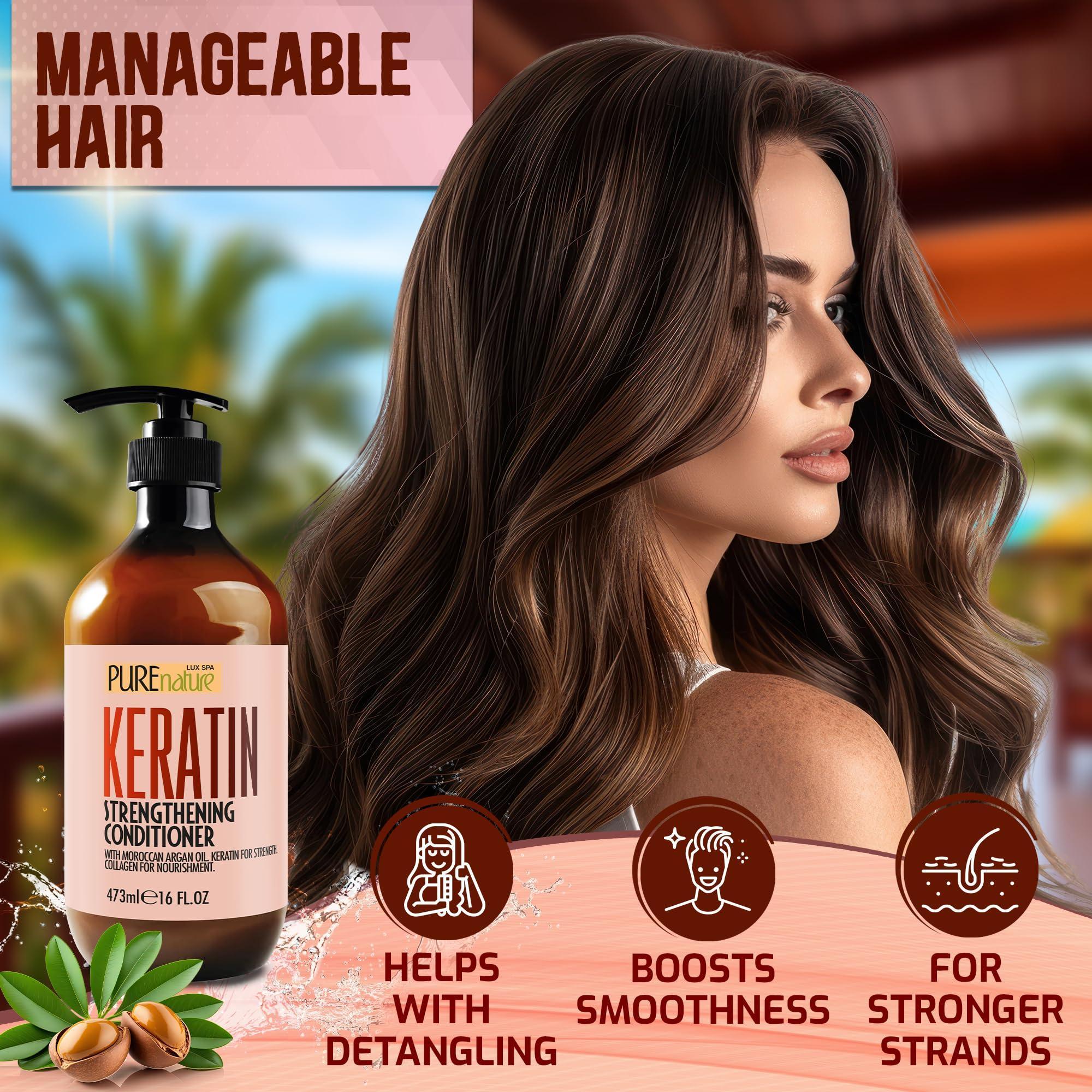Keratin Conditioner for Women and Men Deep Conditioning Treatment to Repair Dry Damaged Hair and Split Ends 16 Fl Oz Strengthening Sulfate Free Formula