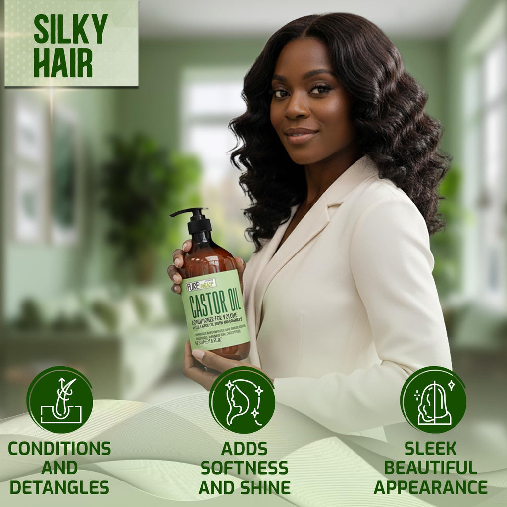 Castor Oil Shampoo and Conditioner Set 16 Fl Oz Set of 2 Sulfate Free Volume Thickening Products for Fine Thinning Hair Anti Breakage and Volumizing Thick Professional Salon Formula