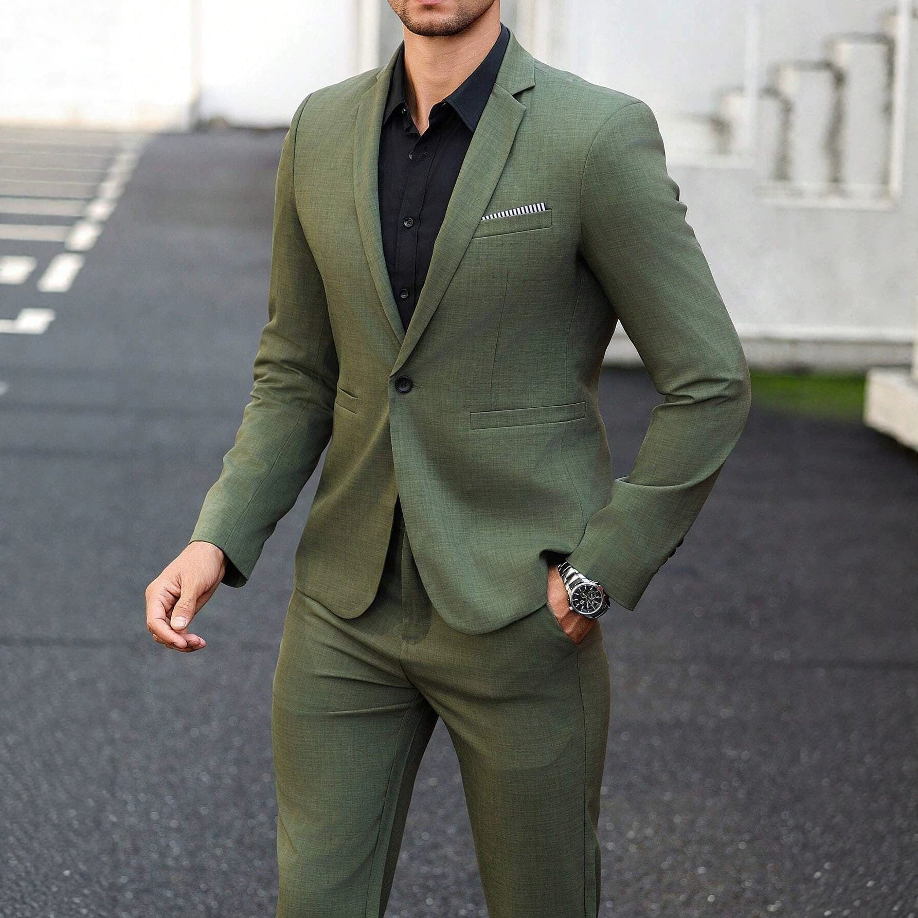 Mens Light-business Dark Green Suit Set