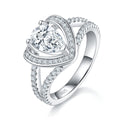 S925 Sterling Silver 1ct Heart Cut Moissanite Ring, 5x8mm D-VVS1 Split Shank Pave Halo, Platinum Plated US Sizes 5-9, GRA Certificate Gift Box