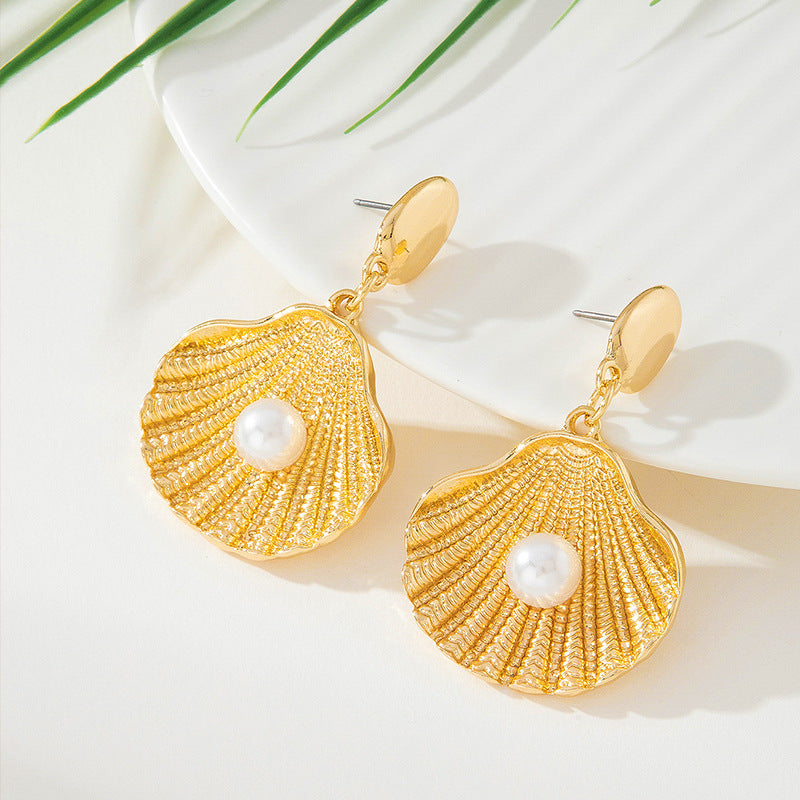 Bestseller Light Luxury Niche Shell Drop Earrings, High-end Unique Vintage Ocean Style Women Earrings