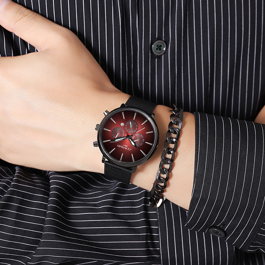 Mens Mesh-band Watch Fashionable Quartz Timepiece With Calendar Suitable For Business And Casual Occasions