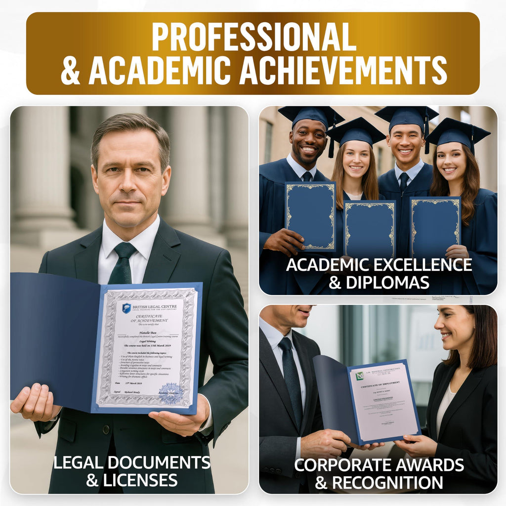 50 Pack Premium Blue Certificate Holders 8.5 x 11 inch Heavyweight 300gsm Cardstock Diploma Holder & Certificate Folder   Award Certificate Folders for Graduation with Gold Foil Diploma Cover