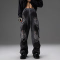 Retro Distressed Denim Jeans With Pearl And Metal Hardware Work Pants