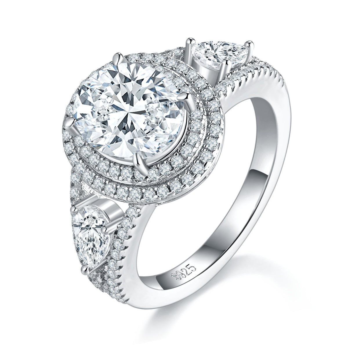 3 Carat Oval Moissanite Engagement Ring, Double Halo S925 Silver Platinum Plated 8x10mm D Color VVS1 With GRA Certificate, US Size 5-9.