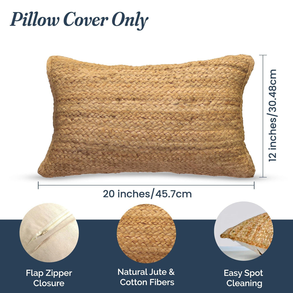 Jute Throw Pillow Covers 20x12 Inch Braided Hand Woven Decorative Pillow Cover for Couch Boho Jute Decor Living Room Decor Natural 1Pc Indoor Outdoor Pillow Cover