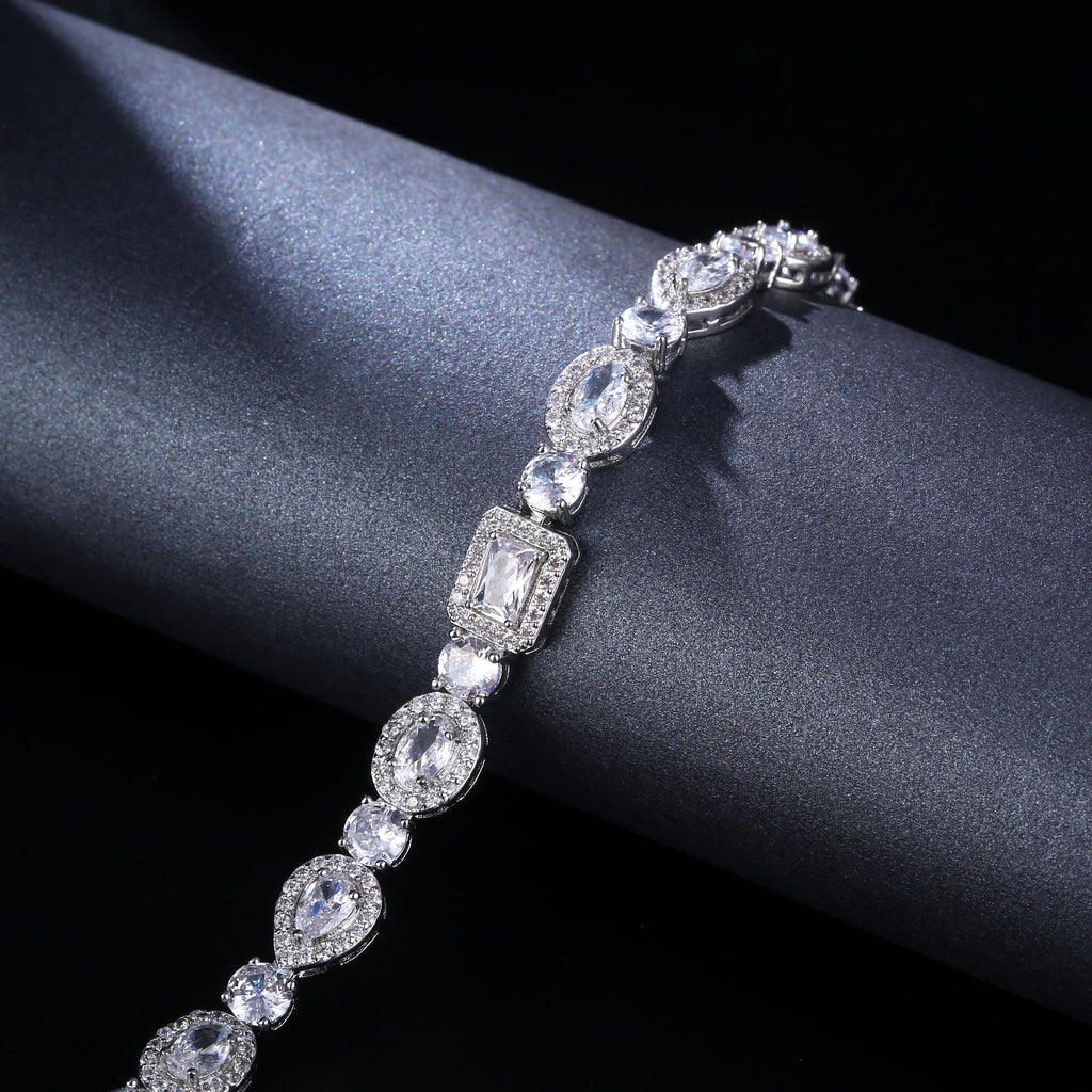 Water Drop Multi-Shape Horse Eye Zircon Bracelet in White Copper for Elegant Female Accessory