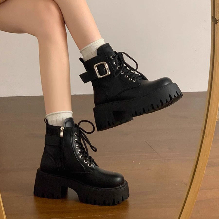 Womens Ankle Boots With Laces And A Height-increasing Design