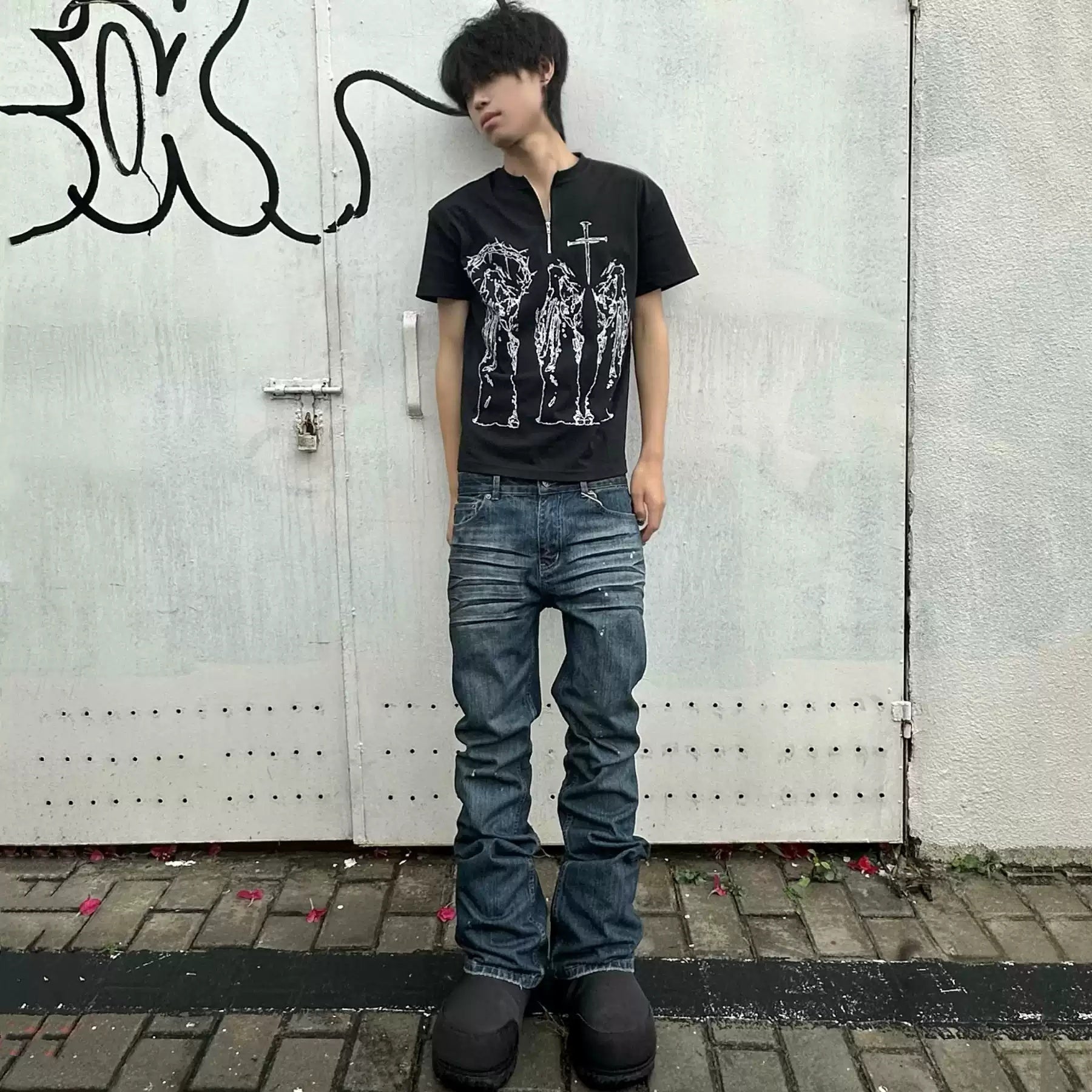 Distressed Slightly Flared Slim-fit Denim Jeans