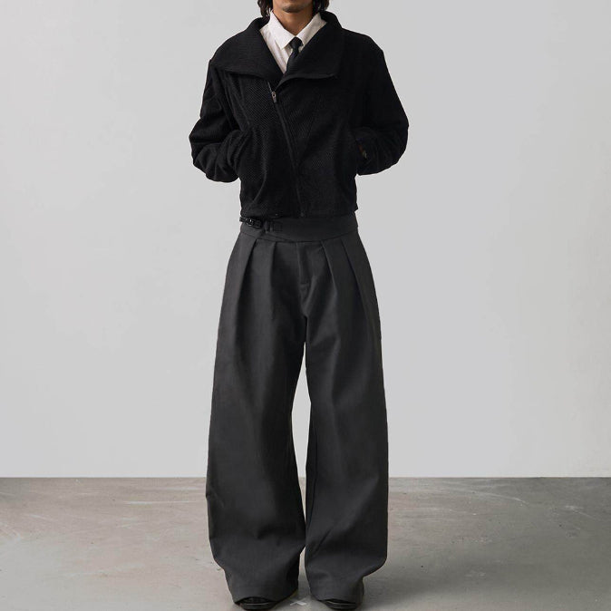 Minimalist-style Mens Tapered Trousers With Double Pleats And A Soft