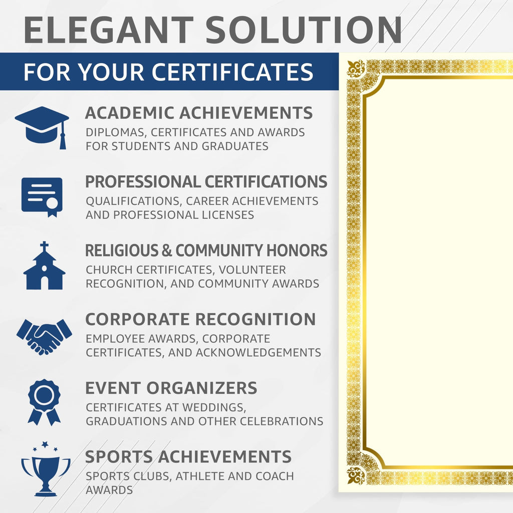 100 Certificate Paper 8.5 x 11 for Printing Blank Certificate Papers for Award Certificates Diploma Paper Premium Gold Foil Award Papers Cardstock for Awards Certificates Graduation