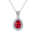S925 Sterling Silver Lab-Grown Ruby Emerald Necklace, 13x9mm Pear Double Halo Pendant, Platinum Plated 40&45cm Chain, 5.8g Women's Gift Box