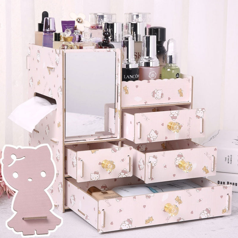Wooden Cosmetic Storage Box Jewelry Drawer Organizer