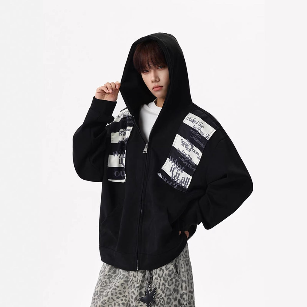 Letter-print Sporty Cardigan Hoodie For Men