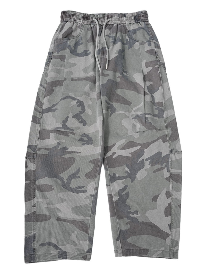 American-style Retro Pure Cotton Camouflage Work Pants Straight-leg Loose Fit With A Drawstring