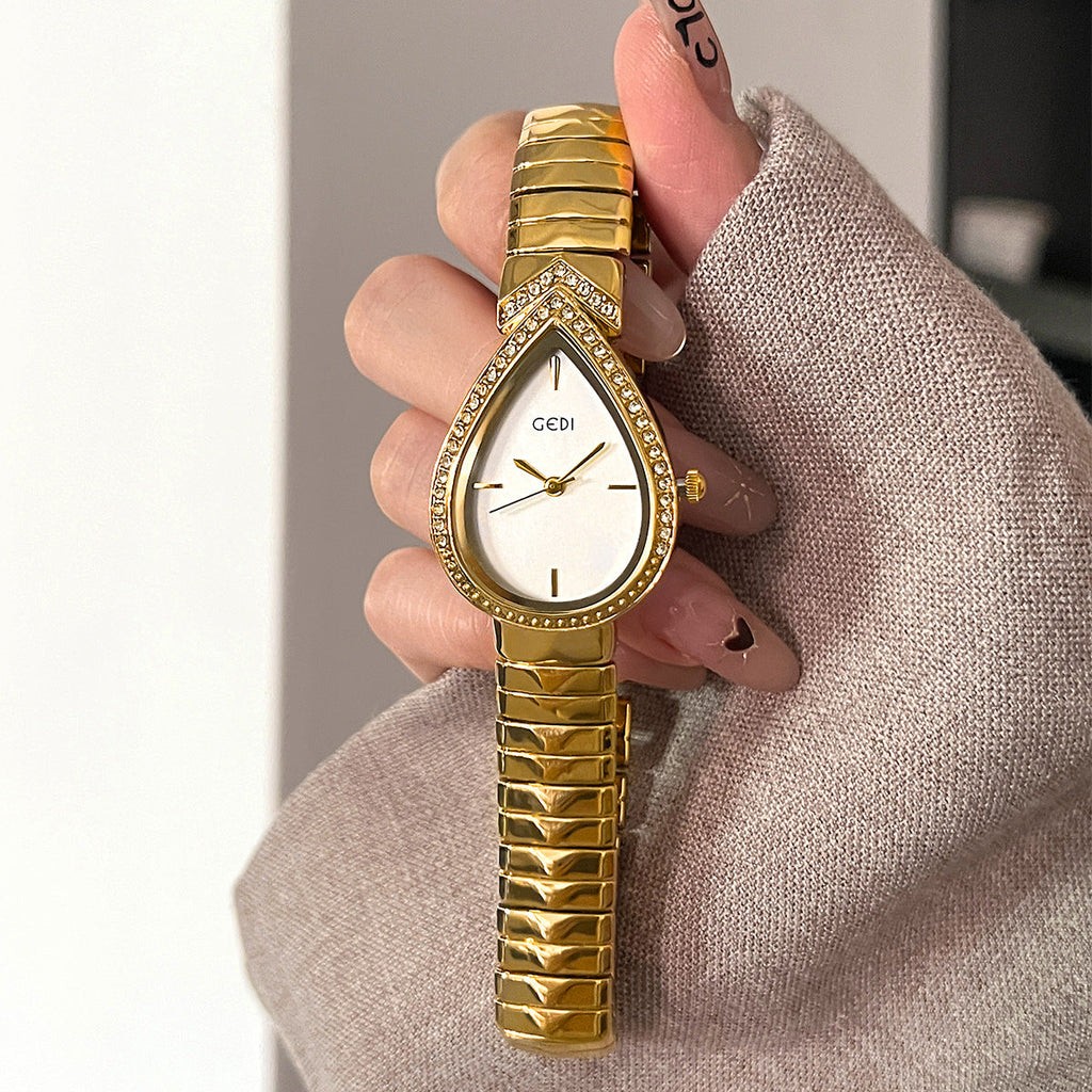 Exquisite Diamond Encrusted Snake Head Water Drop Design Womens Quartz Watch