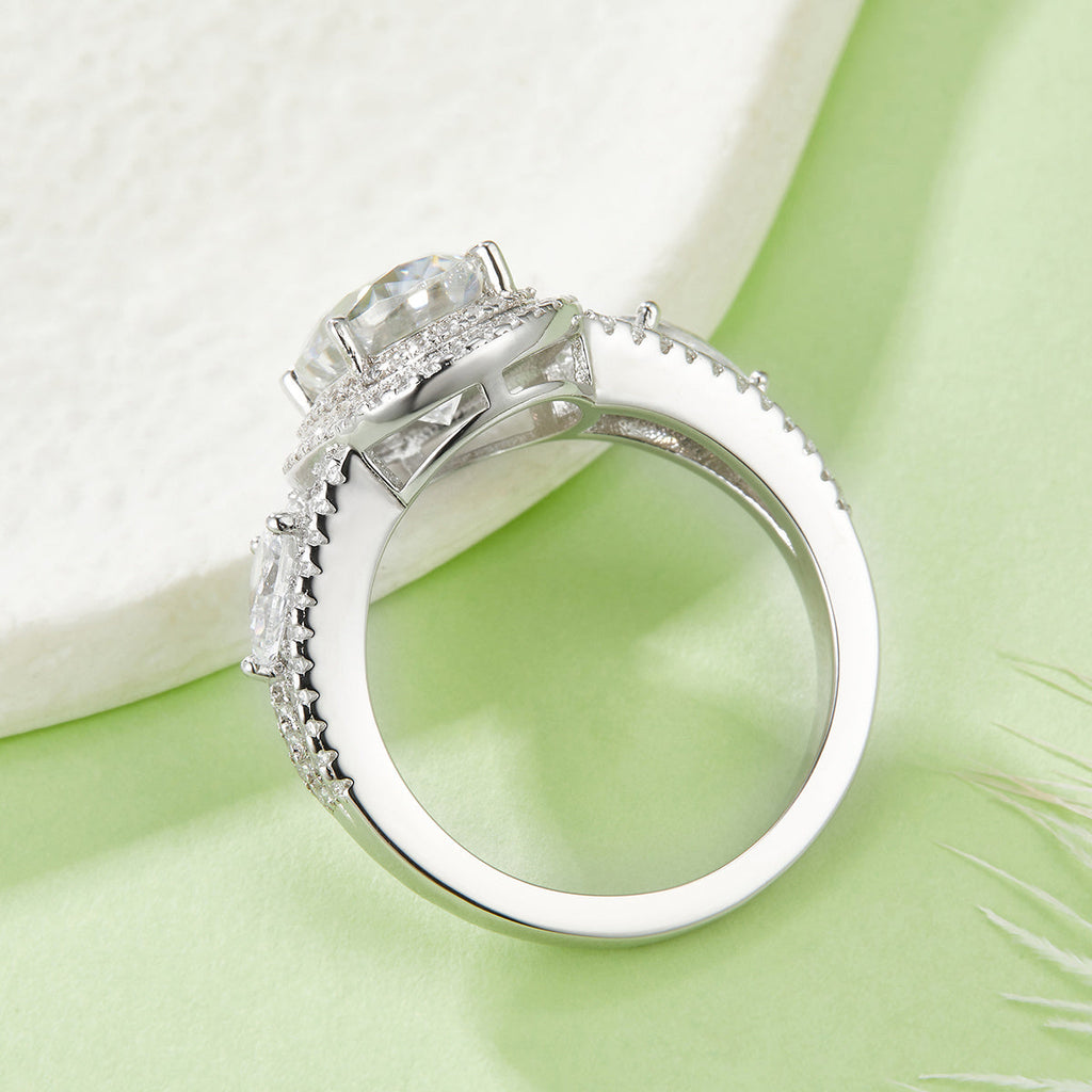 3 Carat Oval Moissanite Engagement Ring, Double Halo S925 Silver Platinum Plated 8x10mm D Color VVS1 With GRA Certificate, US Size 5-9.