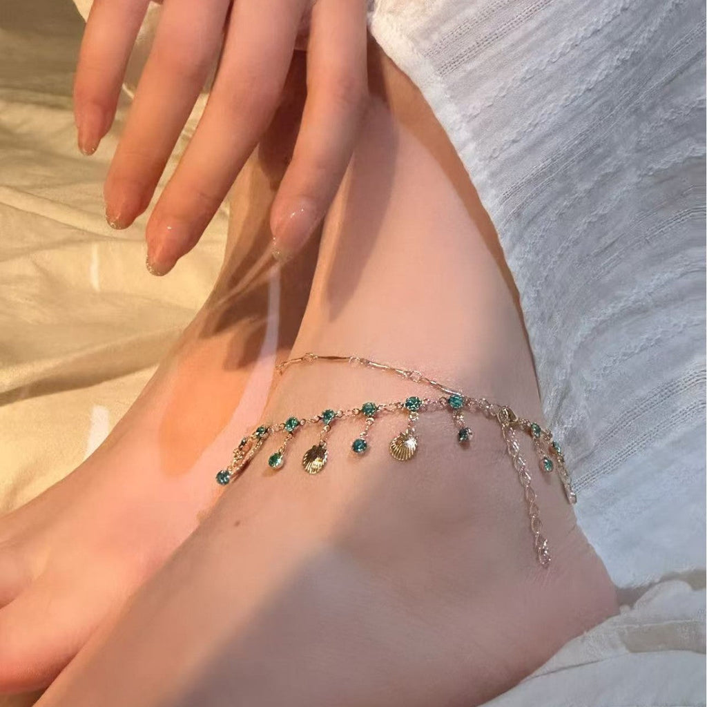 Ultra-shimmering Double-layer Shell Tassel Delicate Anklet
