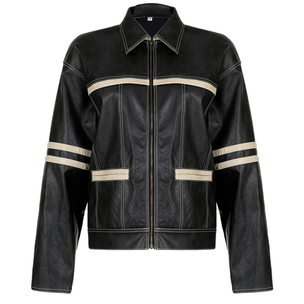 Women's Retro Contrast Color Split Leather Coat