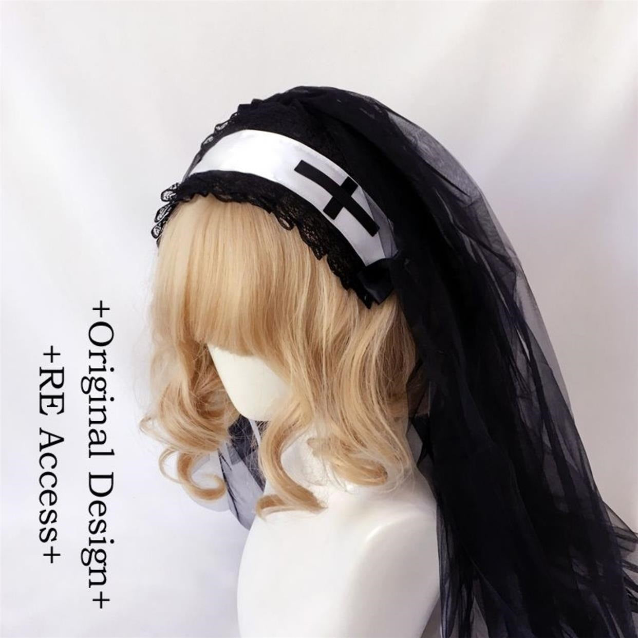 Nun Headdress Retro Hair Band Church Cross Embroidery Light Diamond Shawl Veil