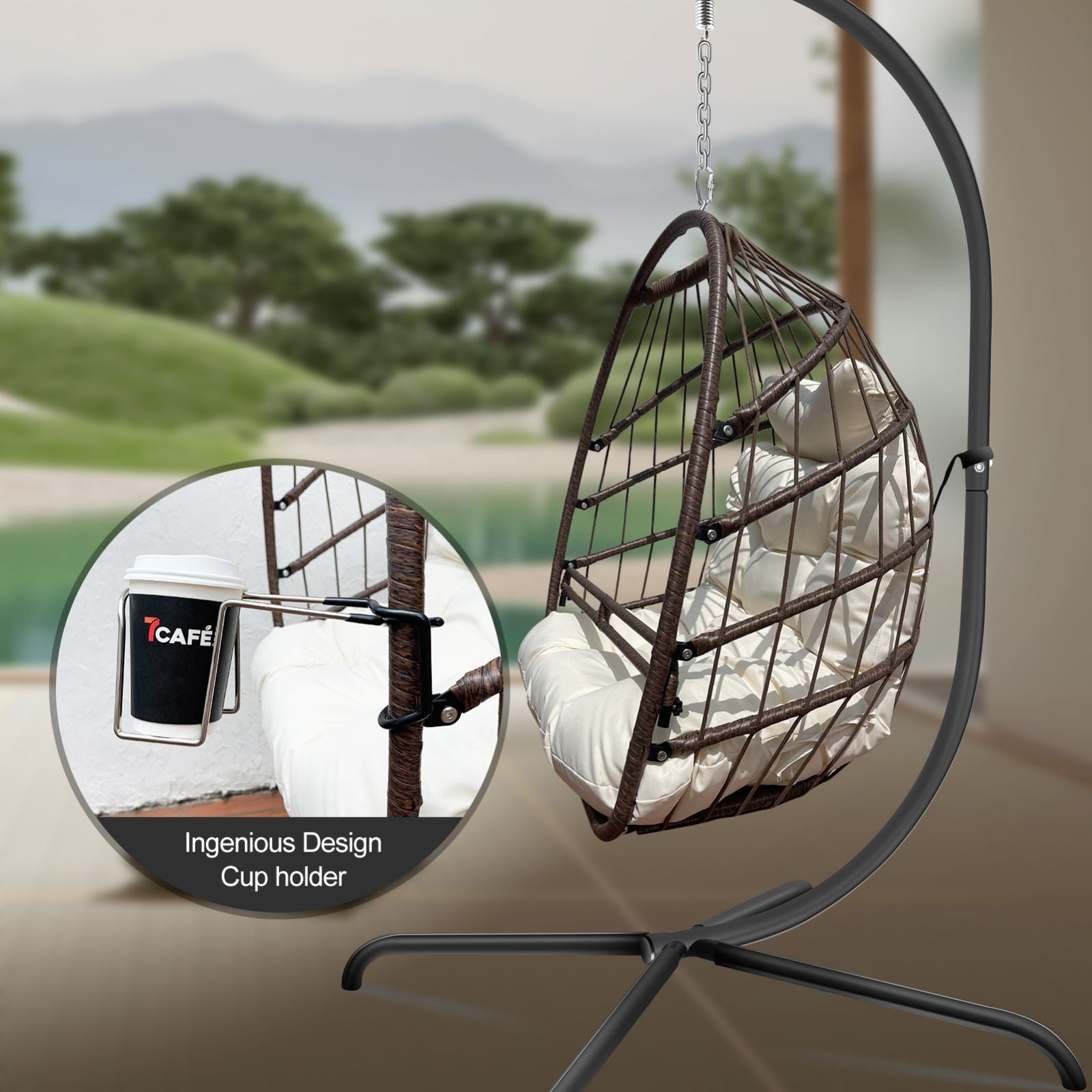 Swing Egg Chair with Stand & UV-Resistant Cushion - 350 lbs Capacity