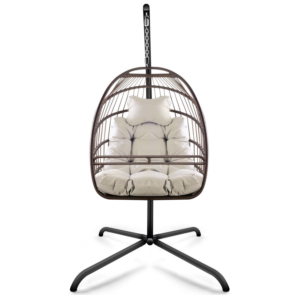 Swing Egg Chair with Stand & UV-Resistant Cushion - 350 lbs Capacity