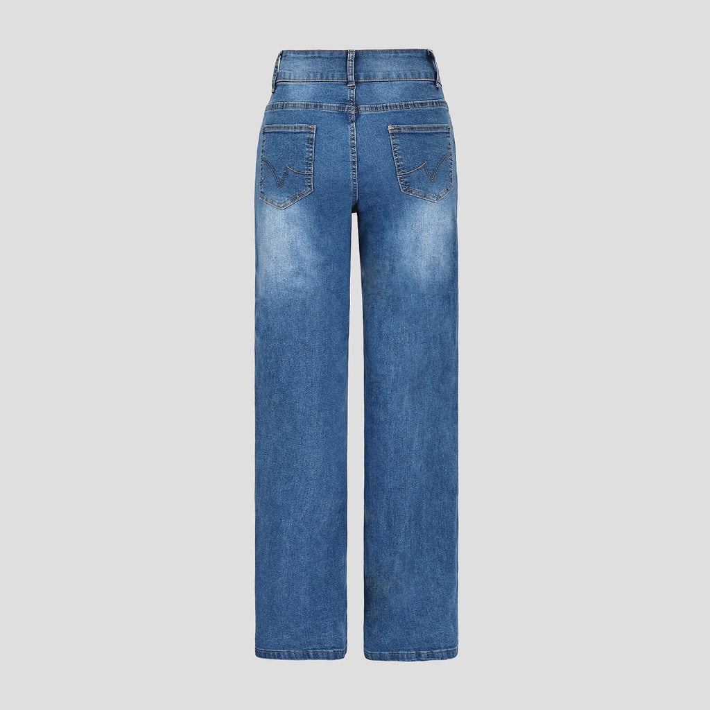 Womens Casual Straight-leg Denim Wide-leg Pants