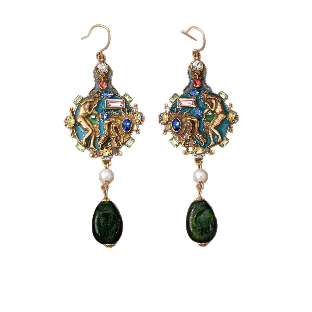 Portrait-pattern Pearl Enamel Gemstone Earrings