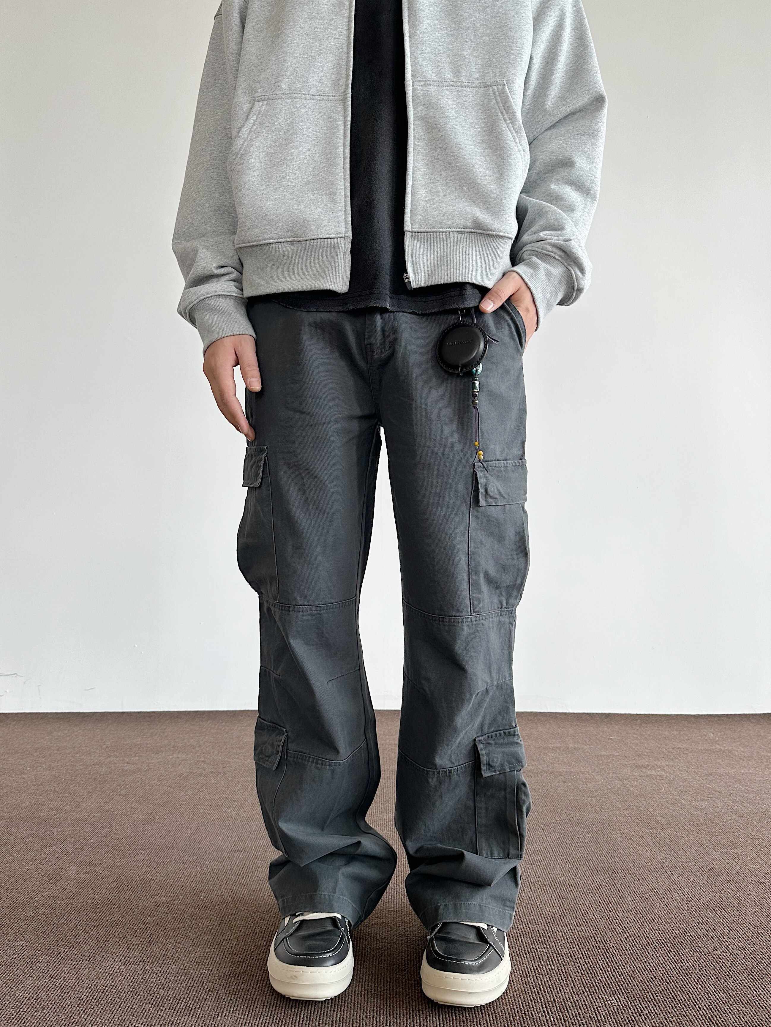 Retro Brushed Distressed Loose Straight Cargo Pants