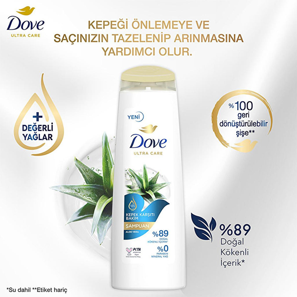Dove Ultra Care Aloe Vera Anti-Dandruff Shampoo: Soothe Itchy, Dry Scalp & Eliminate Flakes with Natural Tea Tree Oil - Vegan & Paraben Free
