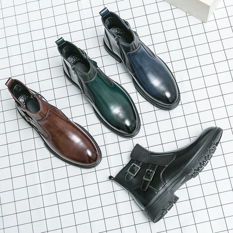 Short High-top Slip-on Leather Boots