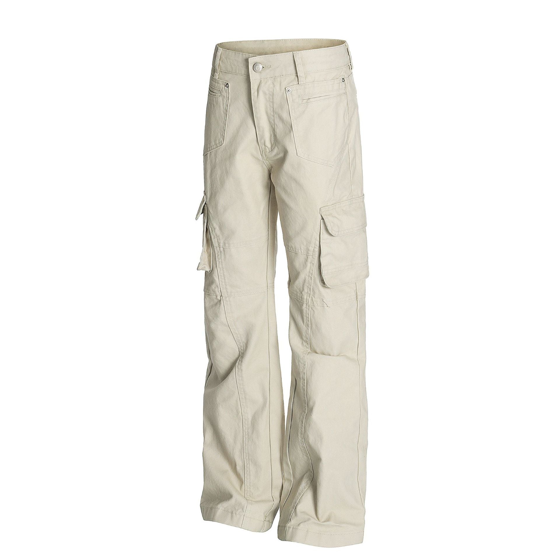 Retro Unisex Solid-Color Multi-Pocket Loose Flare-Bootcut Workwear Casual Pants