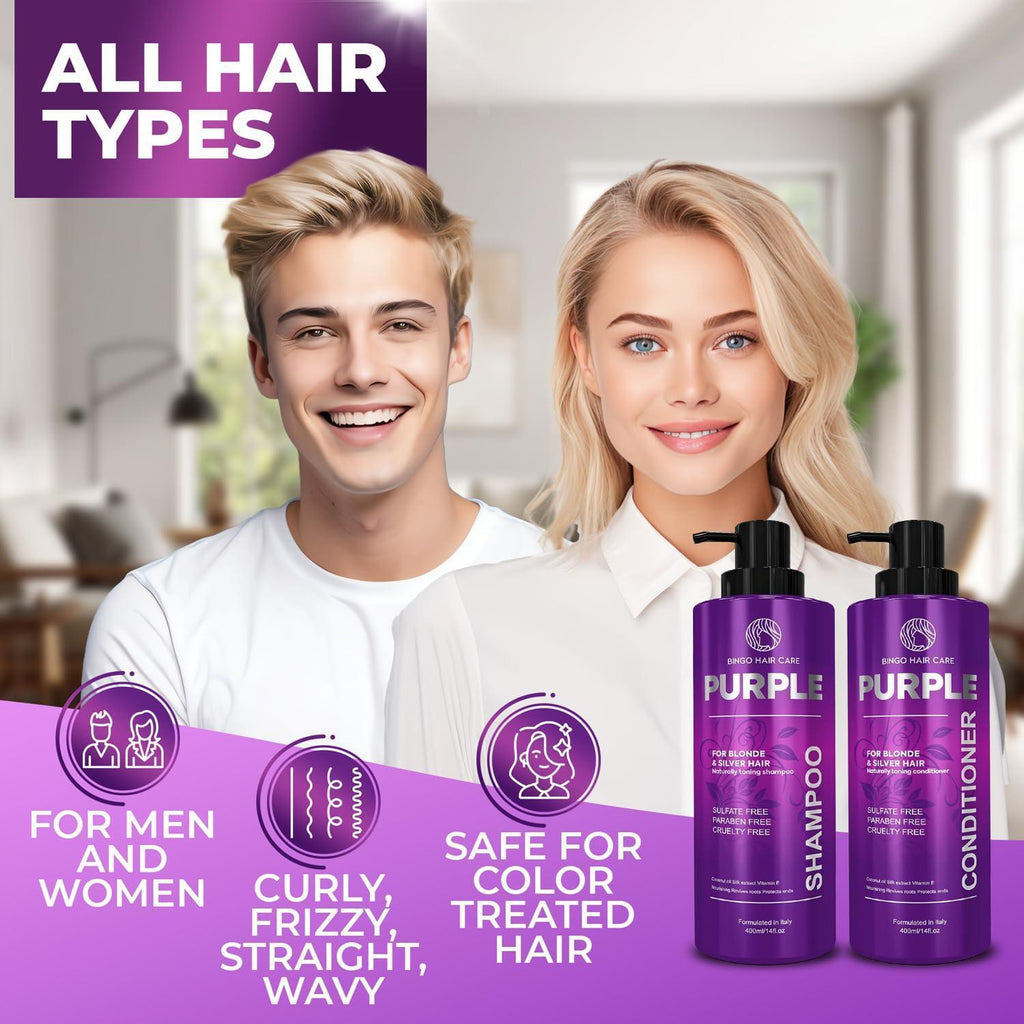 Purple Shampoo and Conditioner Set 14 Fl Oz Set of 2 Sulfate Free Formula for Women and Men For Toning and Balancing Brassy Blonde Silver and Gray Hair