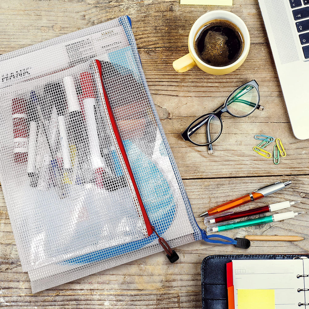 16 Pack Assorted Sizes Plastic Mesh Zipper Pouches for Storage Organize Board Games Puzzles Documents Bills School and Office Supplies Travel Makeup Multisize Mesh Zipper Pouch