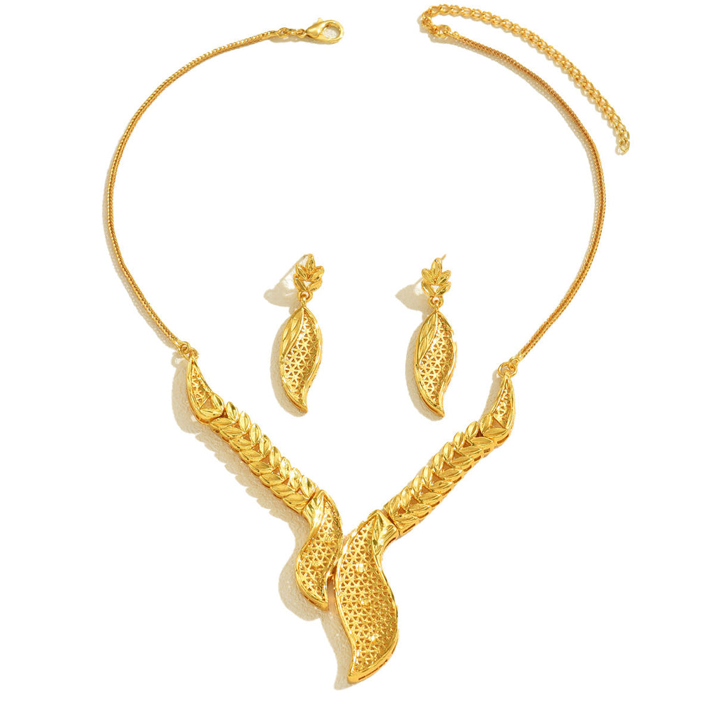 2026 Trendy Bridal Jewelry Set For Women, Niche Openwork Metal Leaf Design, Elegant Matching Pendant Necklace & Stud Earrings For Wedding Occasions