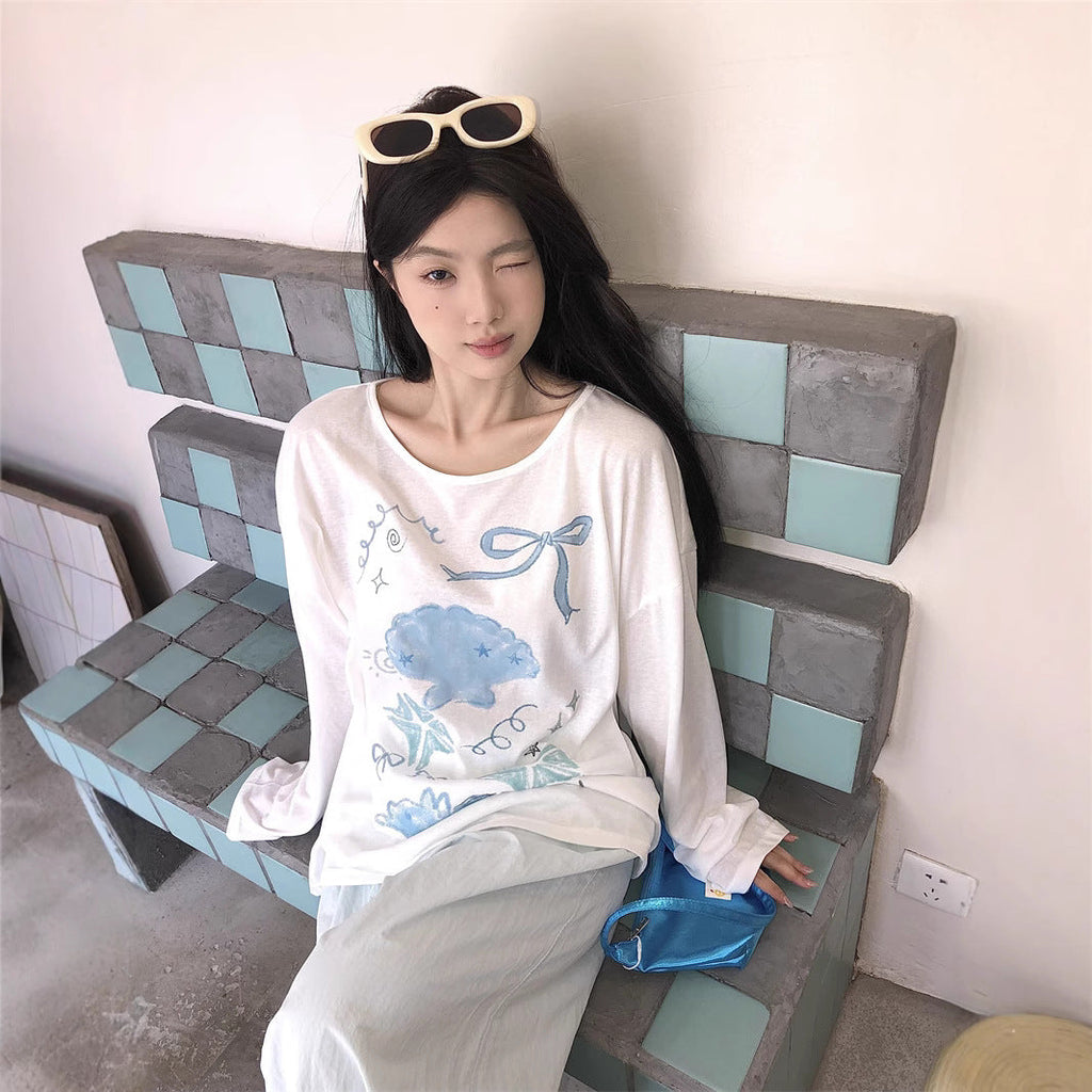Laid-back Shell And Starfish Print Sun-Protective Cover-Up Top