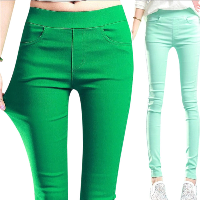 Outerwear Stretchy Elastic-waist Colorful Pencil Pants