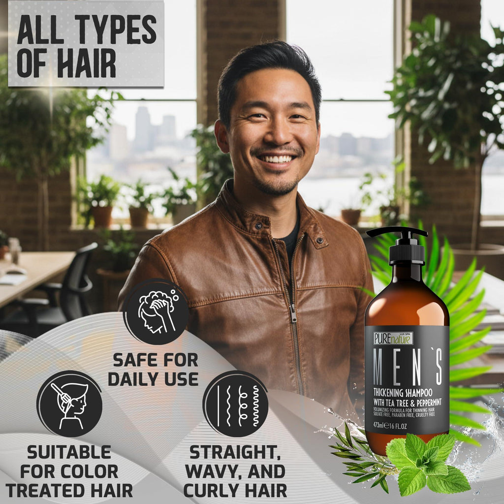 Mens Shampoo Sulfate Free for Thinning Hair 16 Fl Oz Volumizing and Hair Thickening Salon Grade Professional Formula for Thin and Fine Hair Men Strengthening Paraben Free Shampoo