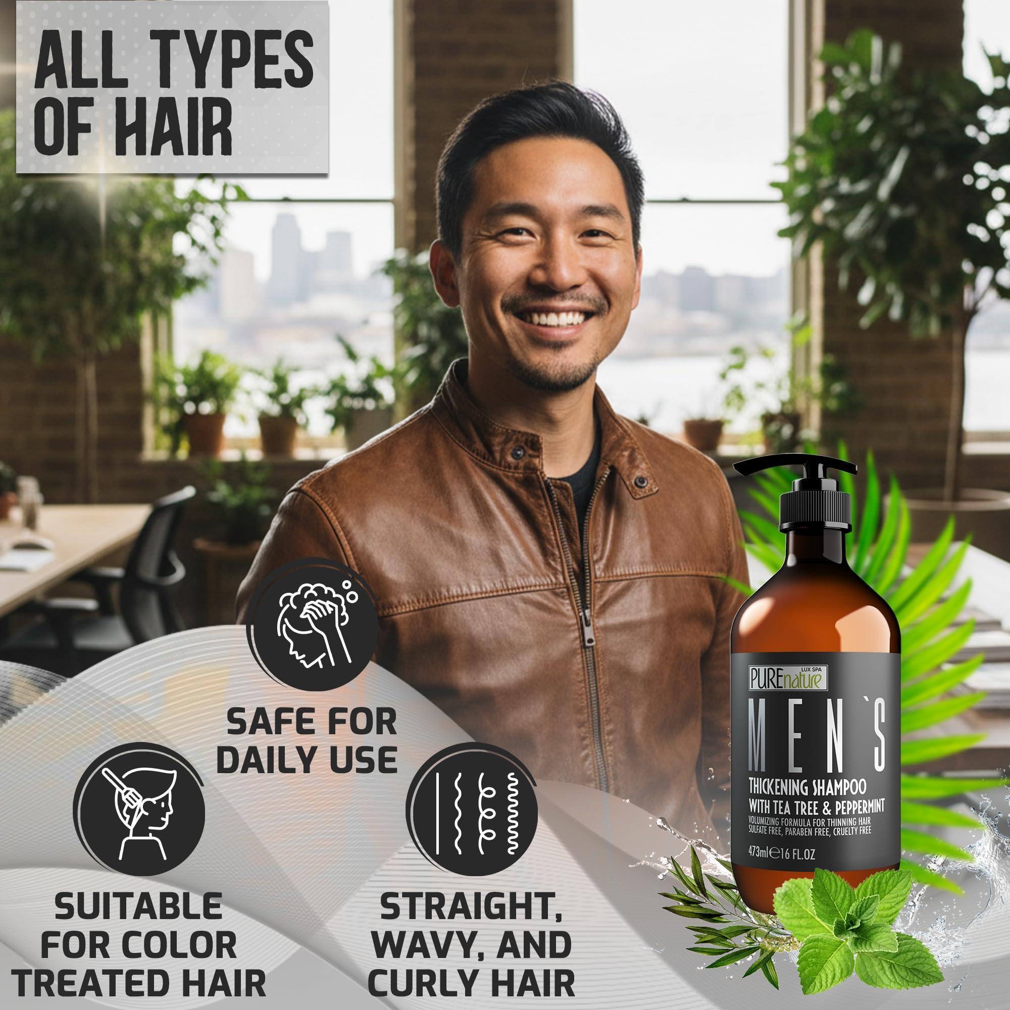 Mens Shampoo Sulfate Free for Thinning Hair 16 Fl Oz Volumizing and Hair Thickening Salon Grade Professional Formula for Thin and Fine Hair Men Strengthening Paraben Free Shampoo
