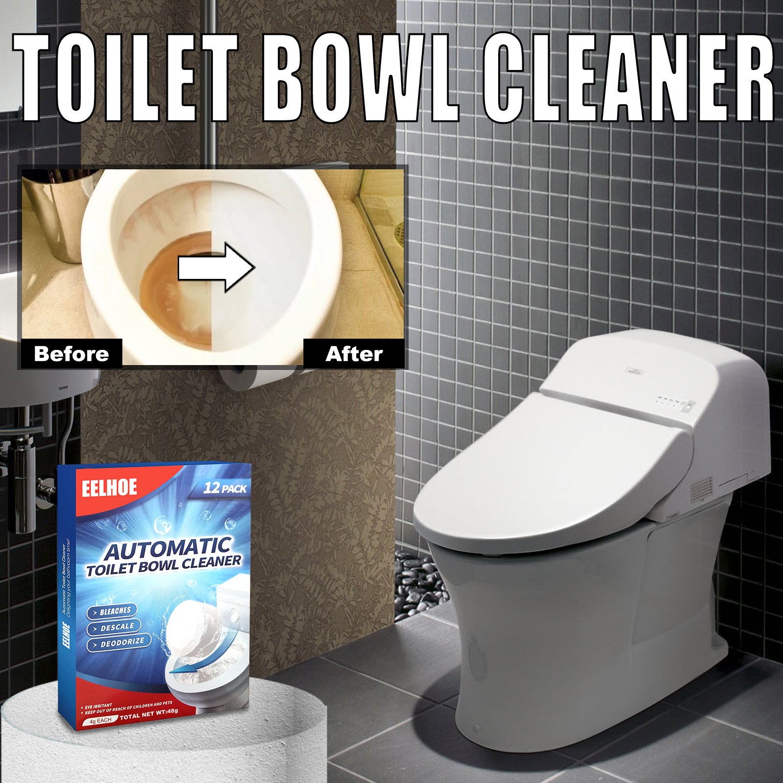 EELHOE Toilet Cleaning Effervescent Tablet, Toilet Toilet Descaling, Decontamination, Deodorization, Multi-Effect To Remove Smell And Fresh