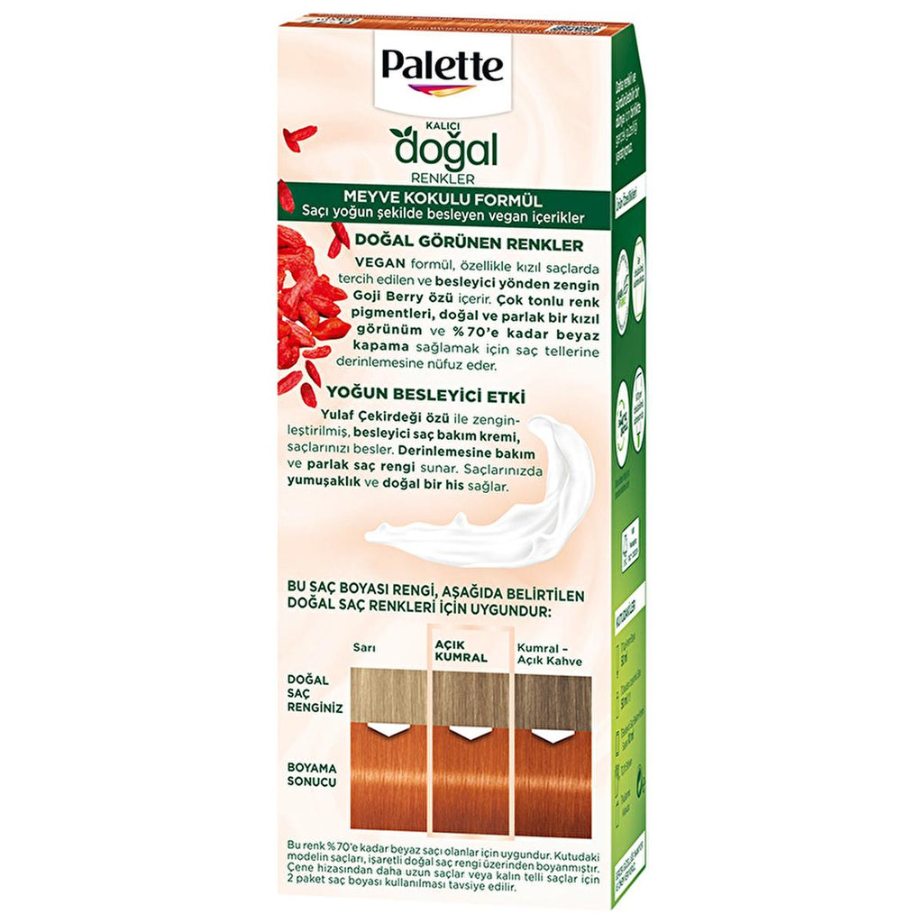 Palette Natural Hair Dye - Permanent Hair Color with Natural Ingredients - 8-77 Tarçın Bakır