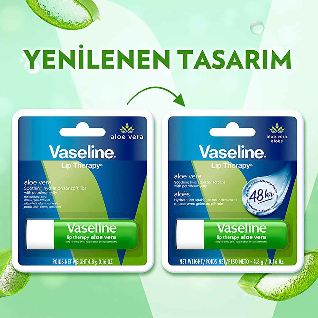 Vaseline Aloe Vera Lip Care Balm - 48 Hour Moisturization for Dry, Chapped Lips