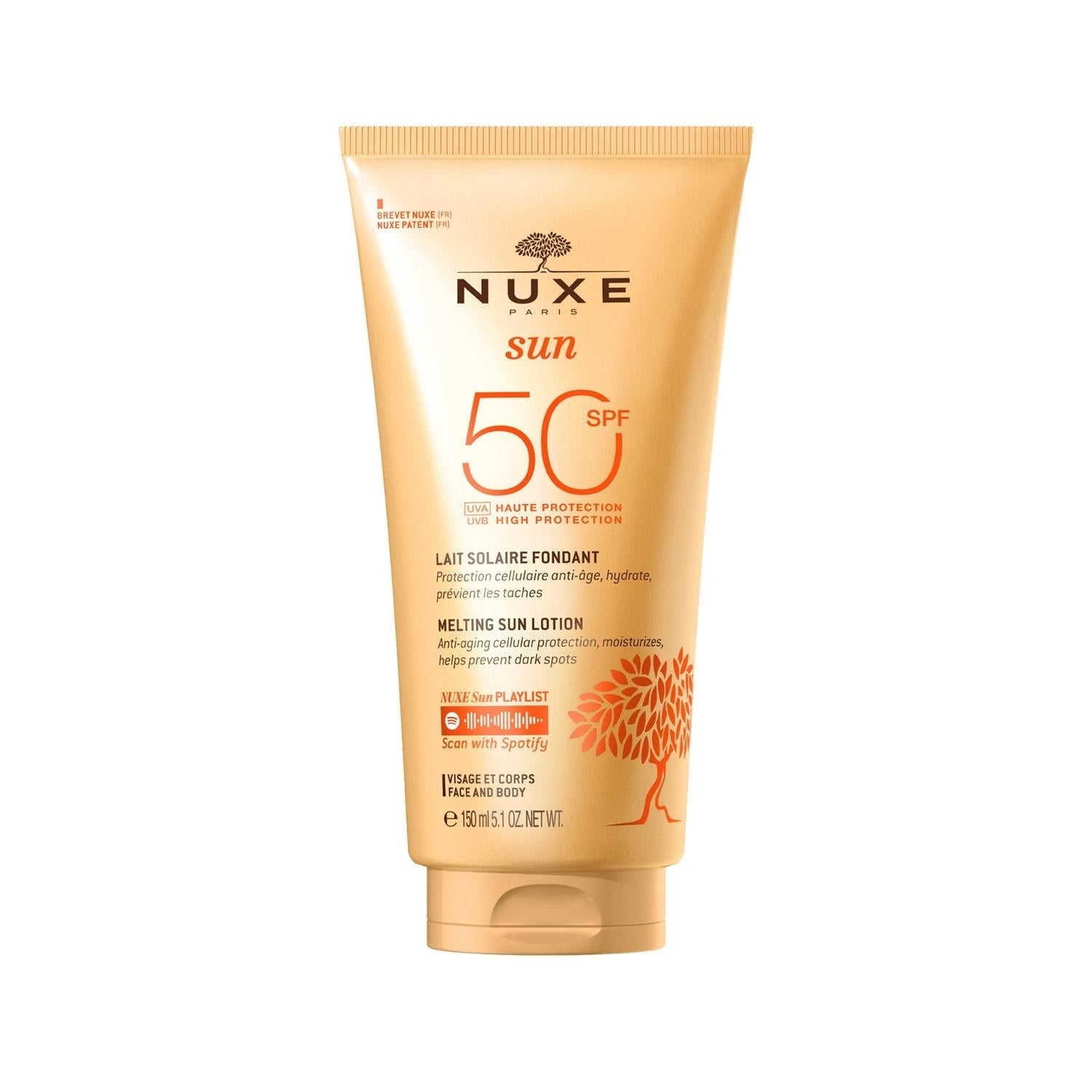 Nuxe Sun SPF50 Sunscreen Lotion: High UVA/UVB Protection, Hydrating & Water Resistant - Face & Body, Plant Based SPF 50, 5.07 fl oz