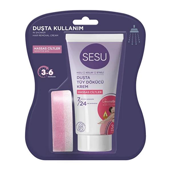 Sesu Hair Removal Cream: Painless Shower Hair Removal for Sensitive Skin with E Vitamin & Aromaguard - 150ml