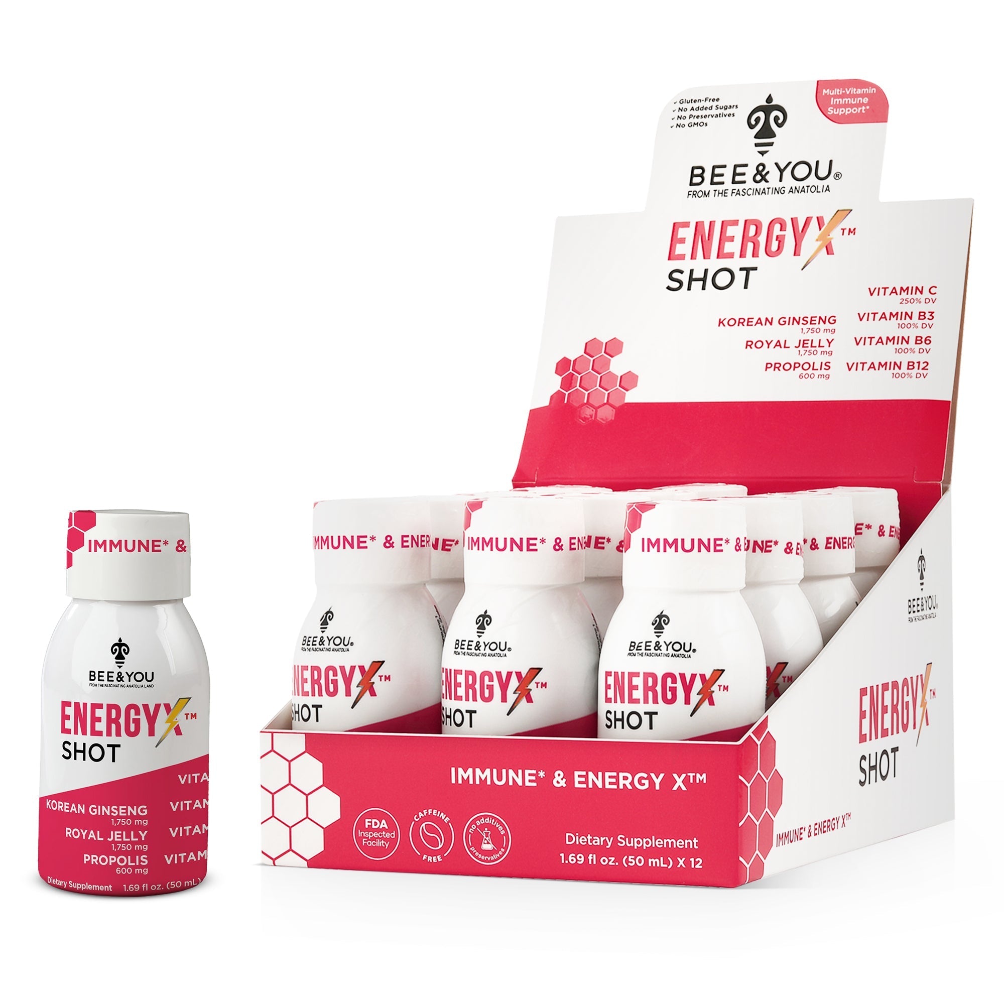 Bee & You Energy X Shot Korean Red Ginseng 1.69 oz (12 Pack)