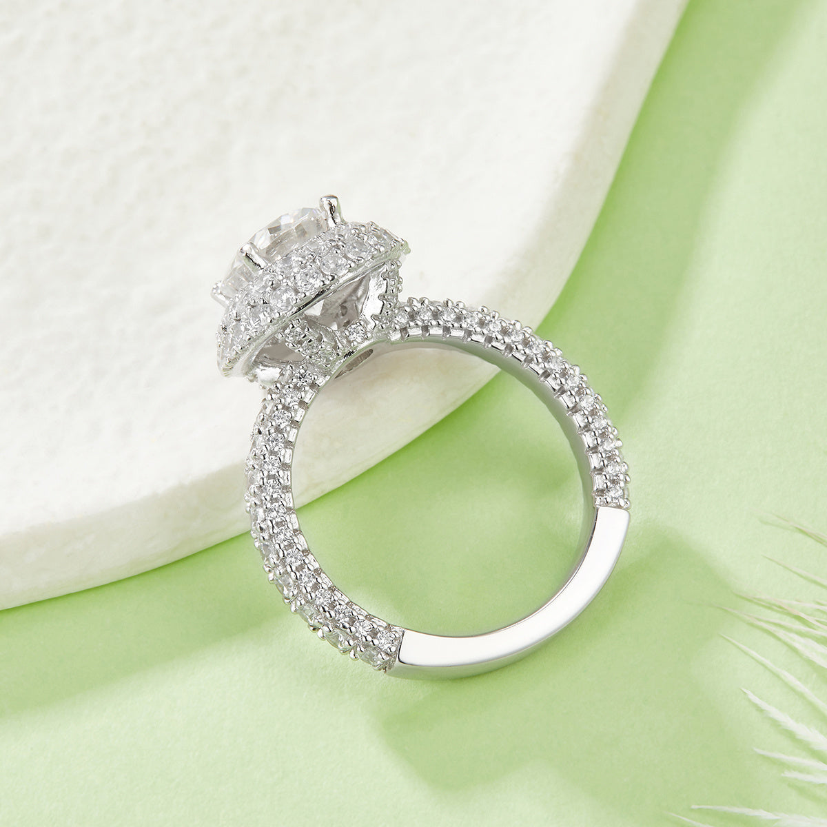 S925 Sterling Silver 2ct Oval Moissanite Ring, 7x9mm D-VVS1 Double Halo, Platinum Plated 5.3g US Sizes 5-9, GRA Certificate Gift Box