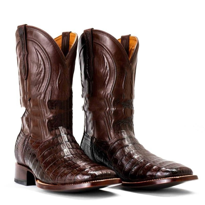 Embroidered Plaid Pointed Men's Boots