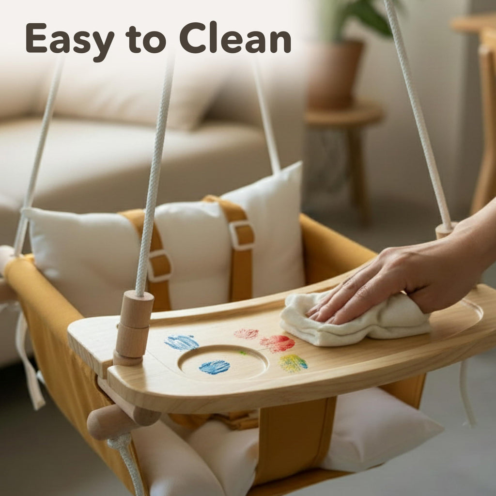 Wooden Tray for Canvas Baby Swing Hanging Chair Accessory Natural Wood Montessori Play Table for Babies & Toddlers Detachable Safety Design for Indoor Canvas Toddler Swing