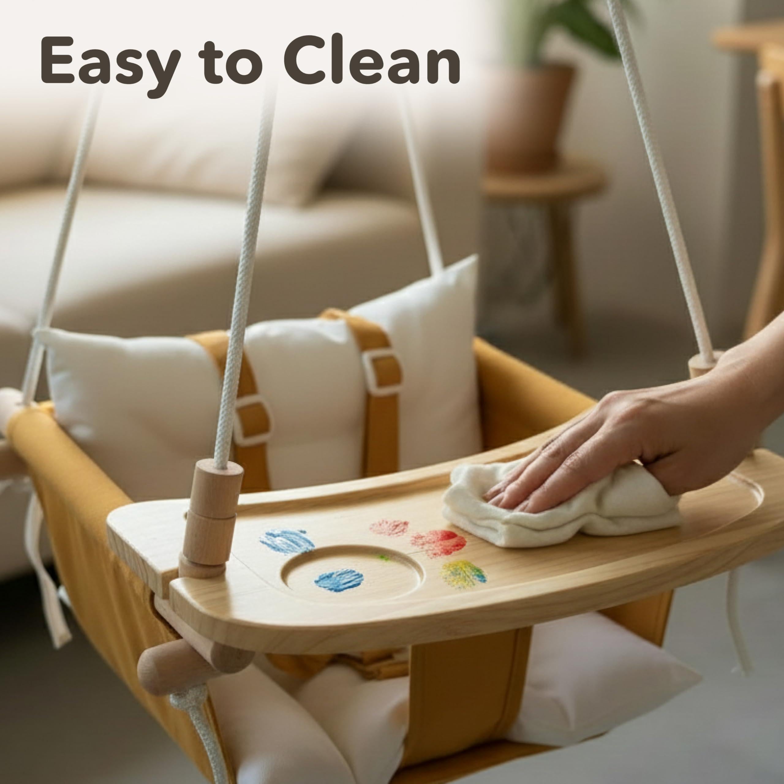Wooden Tray for Canvas Baby Swing Hanging Chair Accessory Natural Wood Montessori Play Table for Babies & Toddlers Detachable Safety Design for Indoor Canvas Toddler Swing
